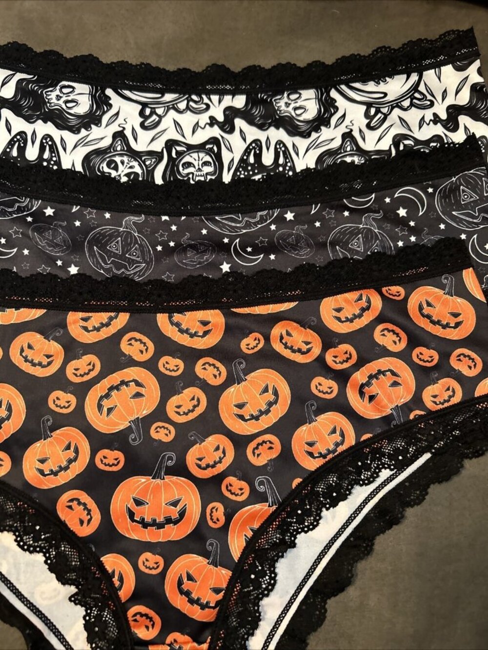 Morvia 3pk lace trim goth Emo Punk Biker panties 1XL skull & Bones Lingerie New
